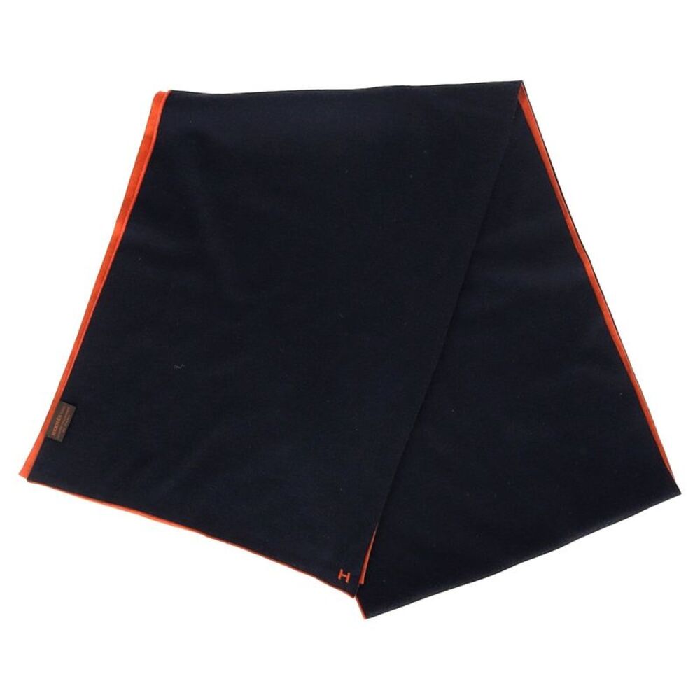 Hermès Logo-Embroidered Two-Toned Scarf in Orange and Black Cashmere - Picture 2 of 7